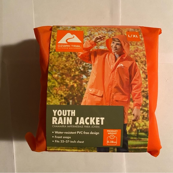 -Ozark Trail Outdoor Equipment Youth Rain Jacket Size L/XL Orange - Picture 1 of 2